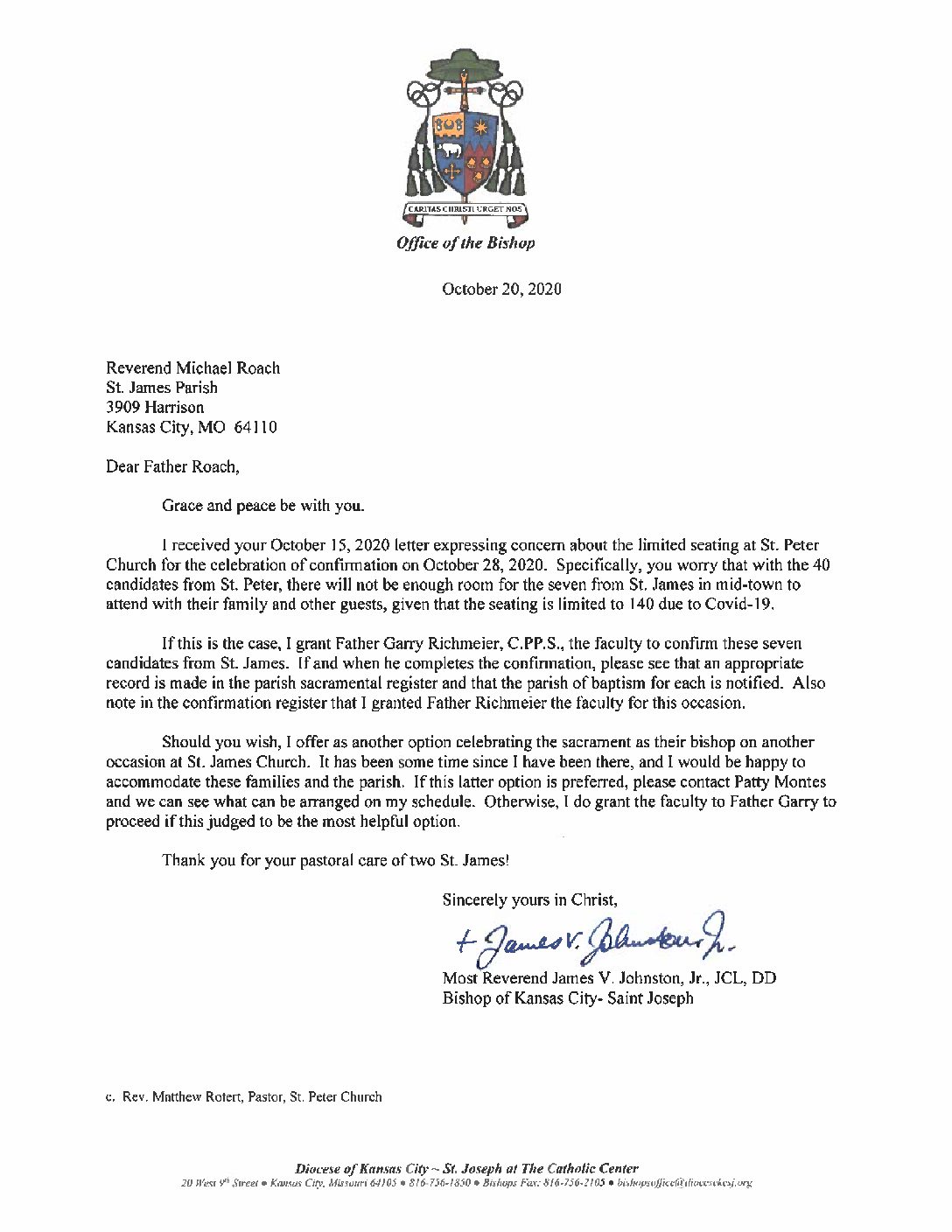 Bishop Johnston’s Confirmation Letter